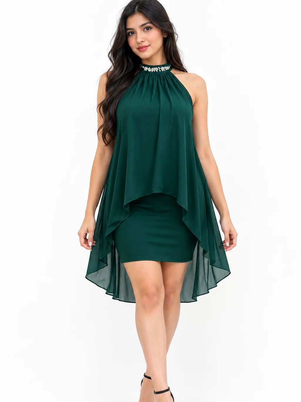 Femmeverse Women's Plus Size Summer New Ruched Halter Neck Sequin Patchwork Sleeveless High Waist Bodycon Dress product image (4)