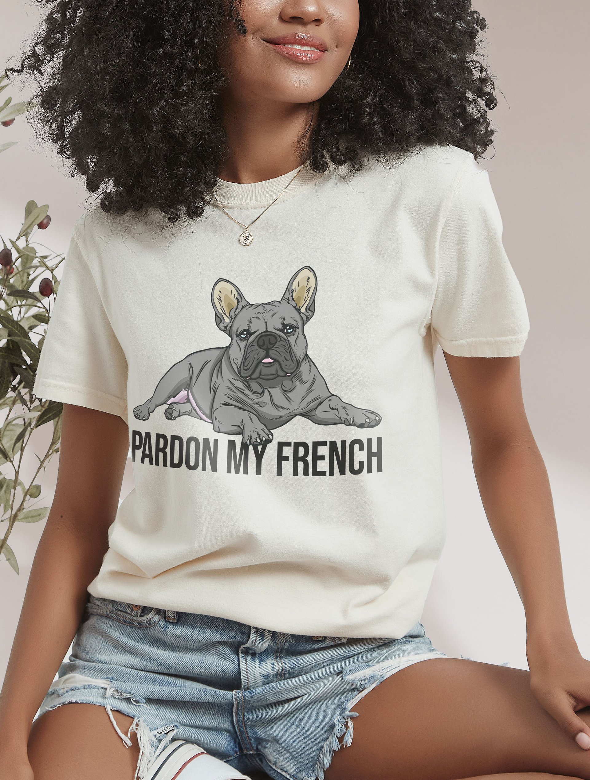 Pardon My French T-Shirt of a French Bulldog(Blue) | Funny T-Shirt for Frenchie Owners product image (2)