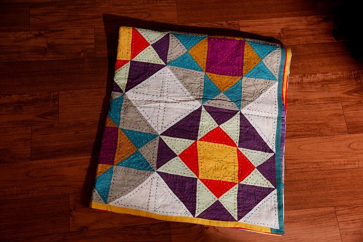 Linen Geometric Star Pattern Kantha quilt/ 88x58inch Size quilt/ Geometric Patchwork Throw/ Gudri Rally Bedspread product image (1)