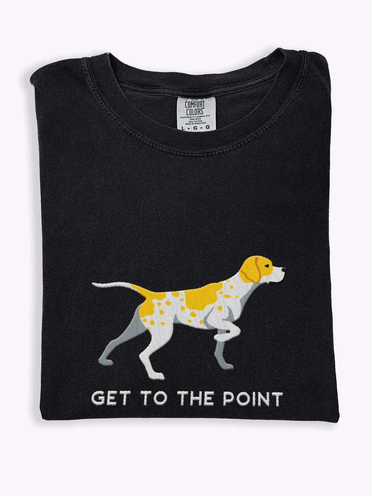 Get to the Point T-Shirt(Embroidered) of an English Pointer(Lemon & White) product image (1)