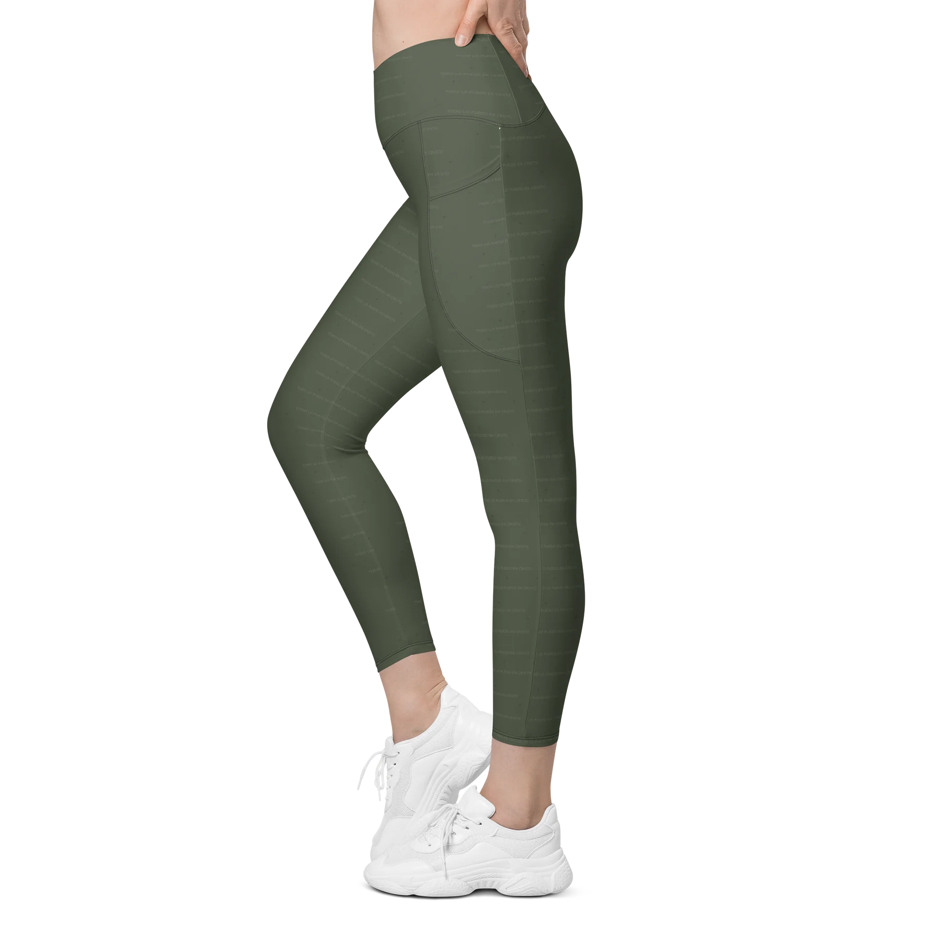 Crossover Leggings with Pockets — Women Who Lift (Olive) product image (4)