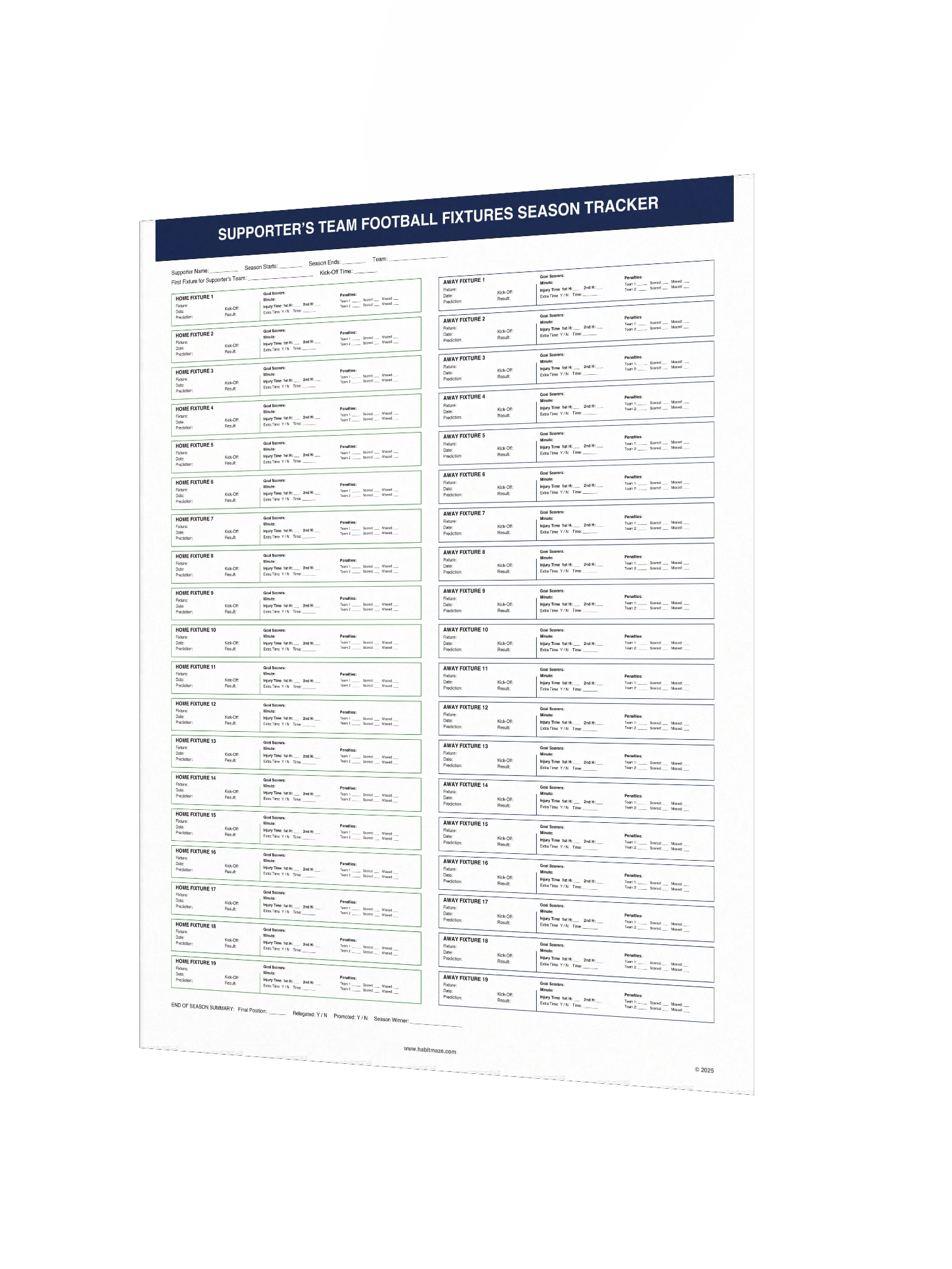 Supporters Team Football Fixtures Season Tracker product image (3)