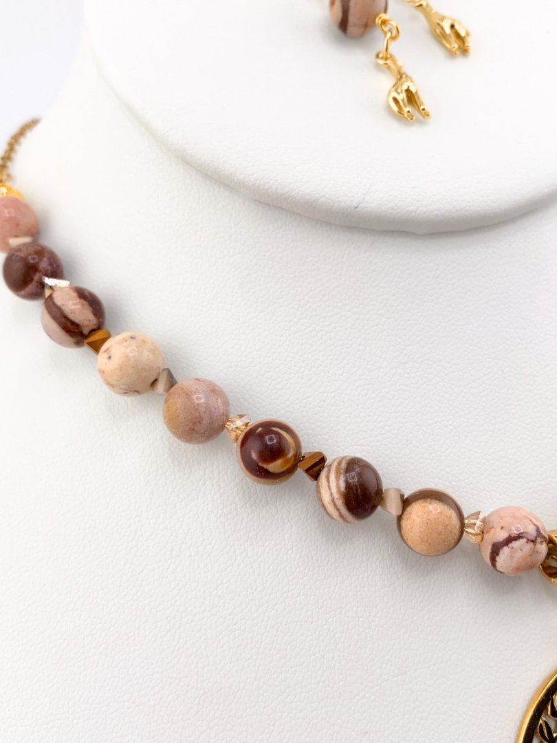 Zebra Jasper Beaded Pendant Necklace Set product image (3)