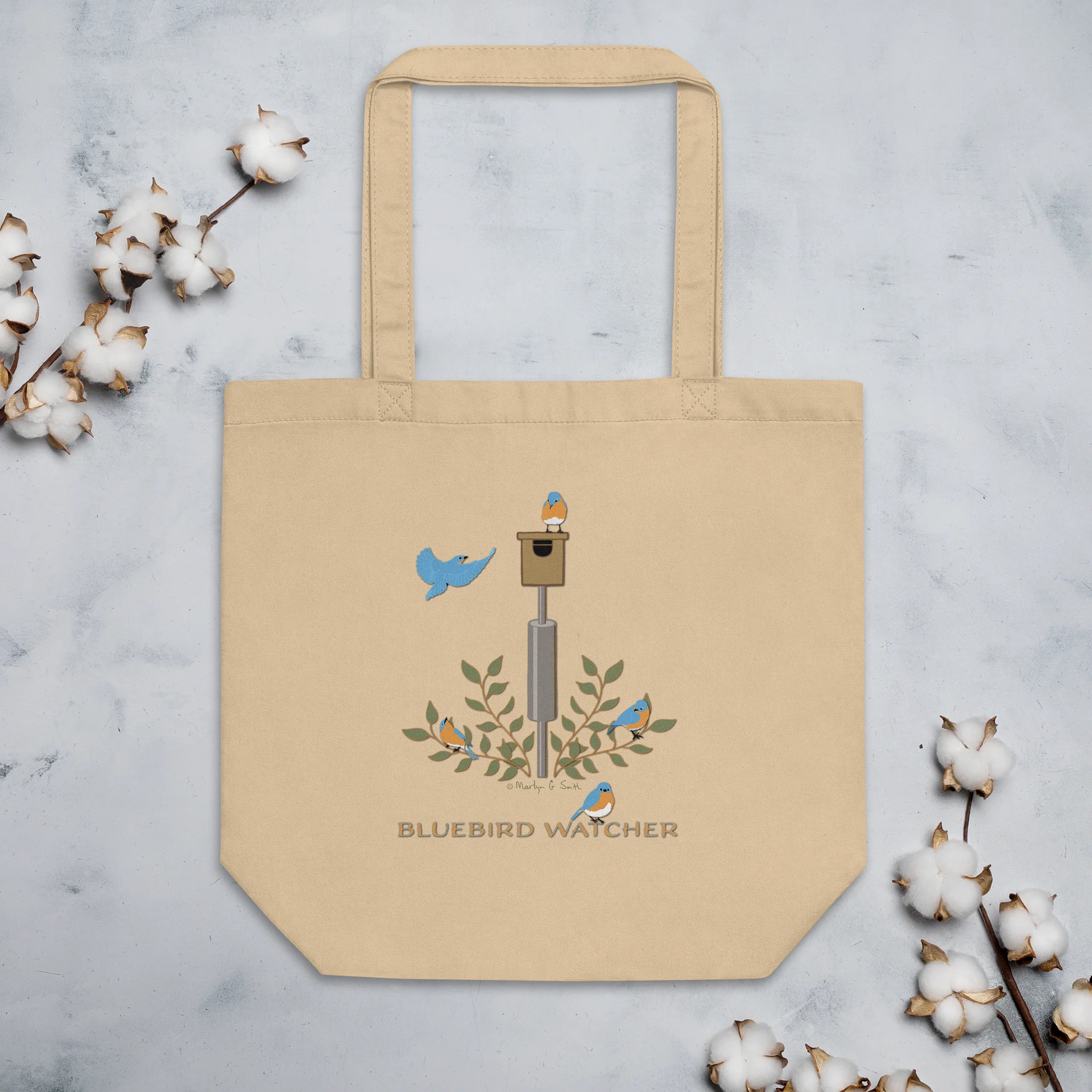 "Bluebird Watcher" Organic Cotton Tote in Tan product image (7)