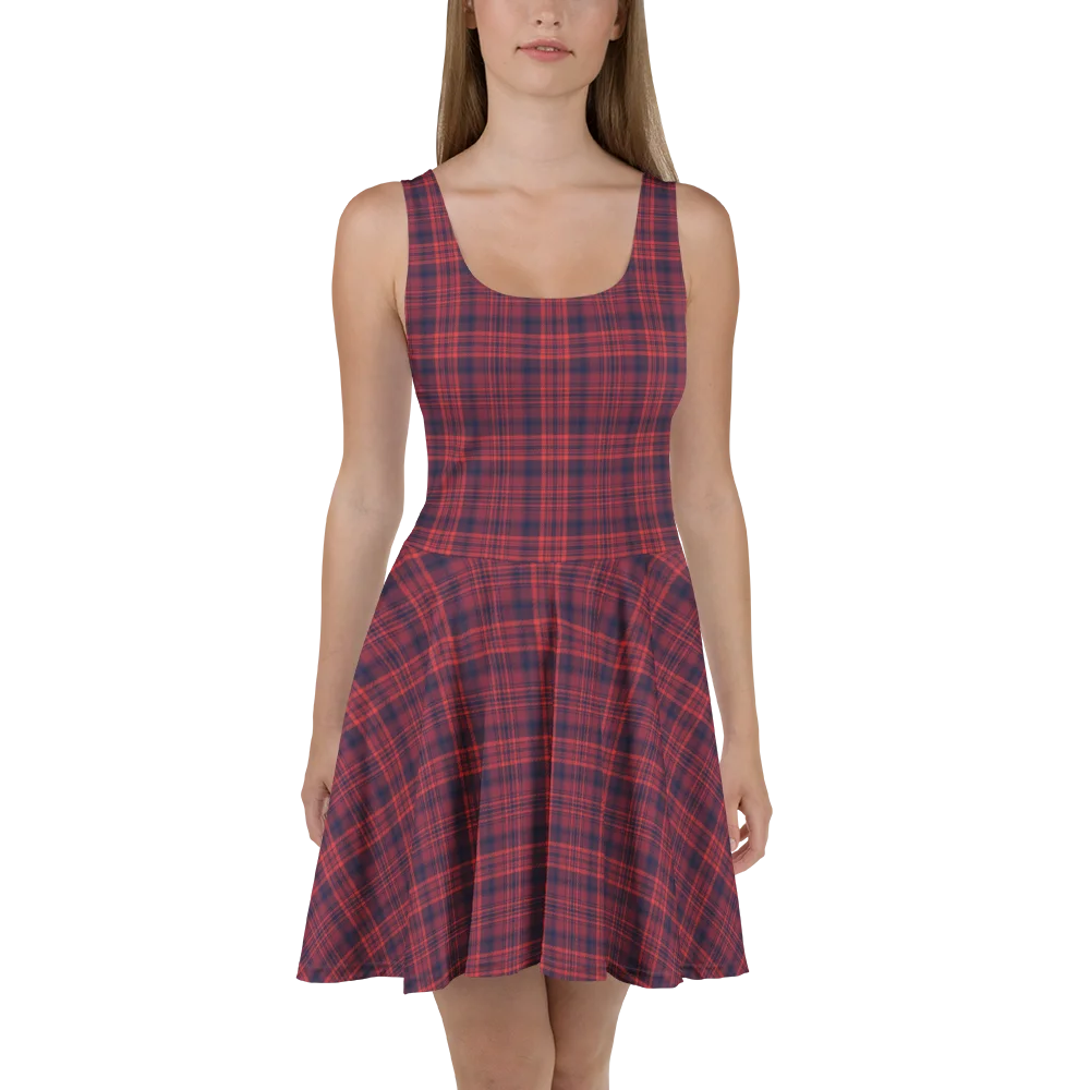 Red and Navy Plaid Tartan Skater Dress for Casual Wear product image (2)