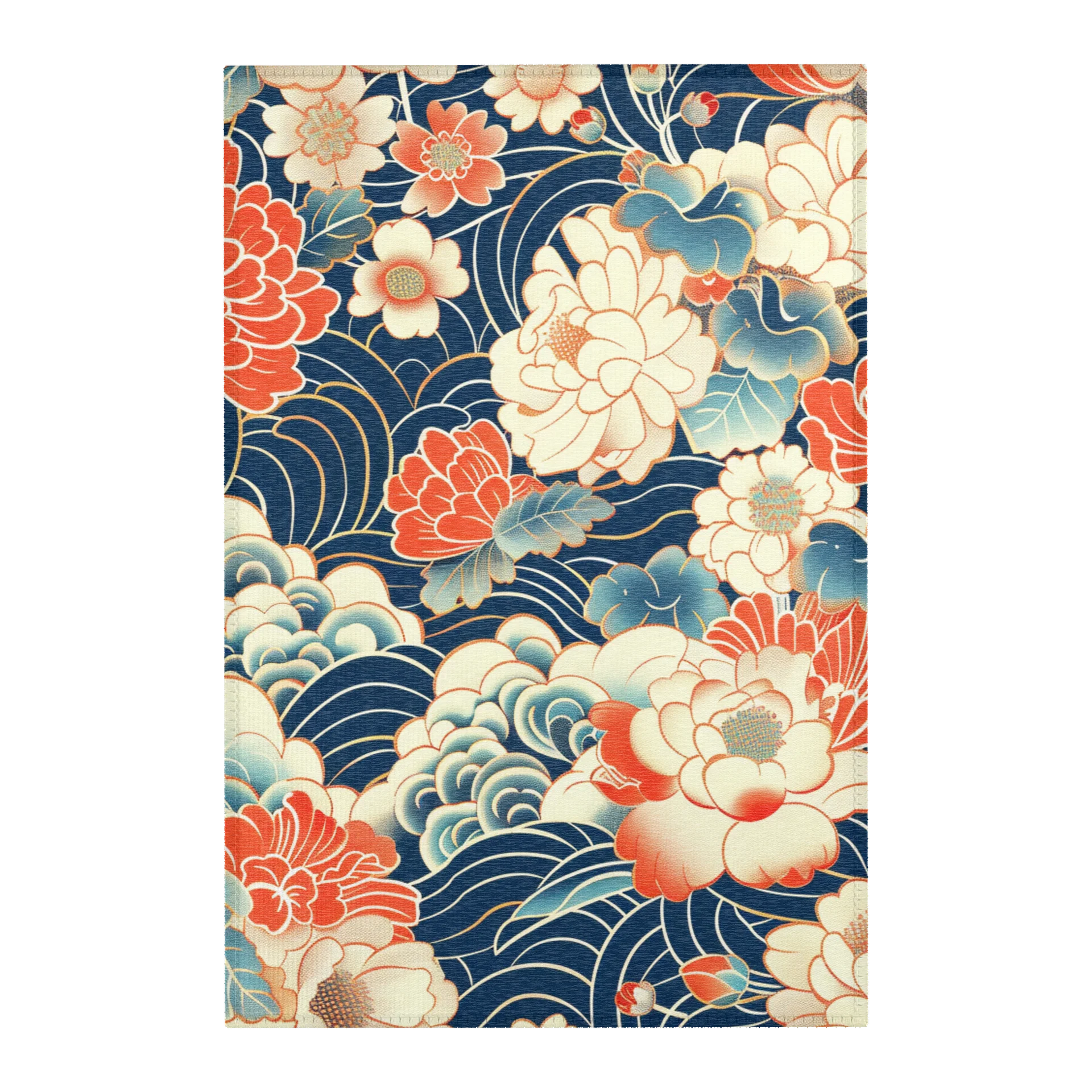 Japanese Stroll Garden Floral Area Rug - Traditional Wave & Blossom Decor product image (1)