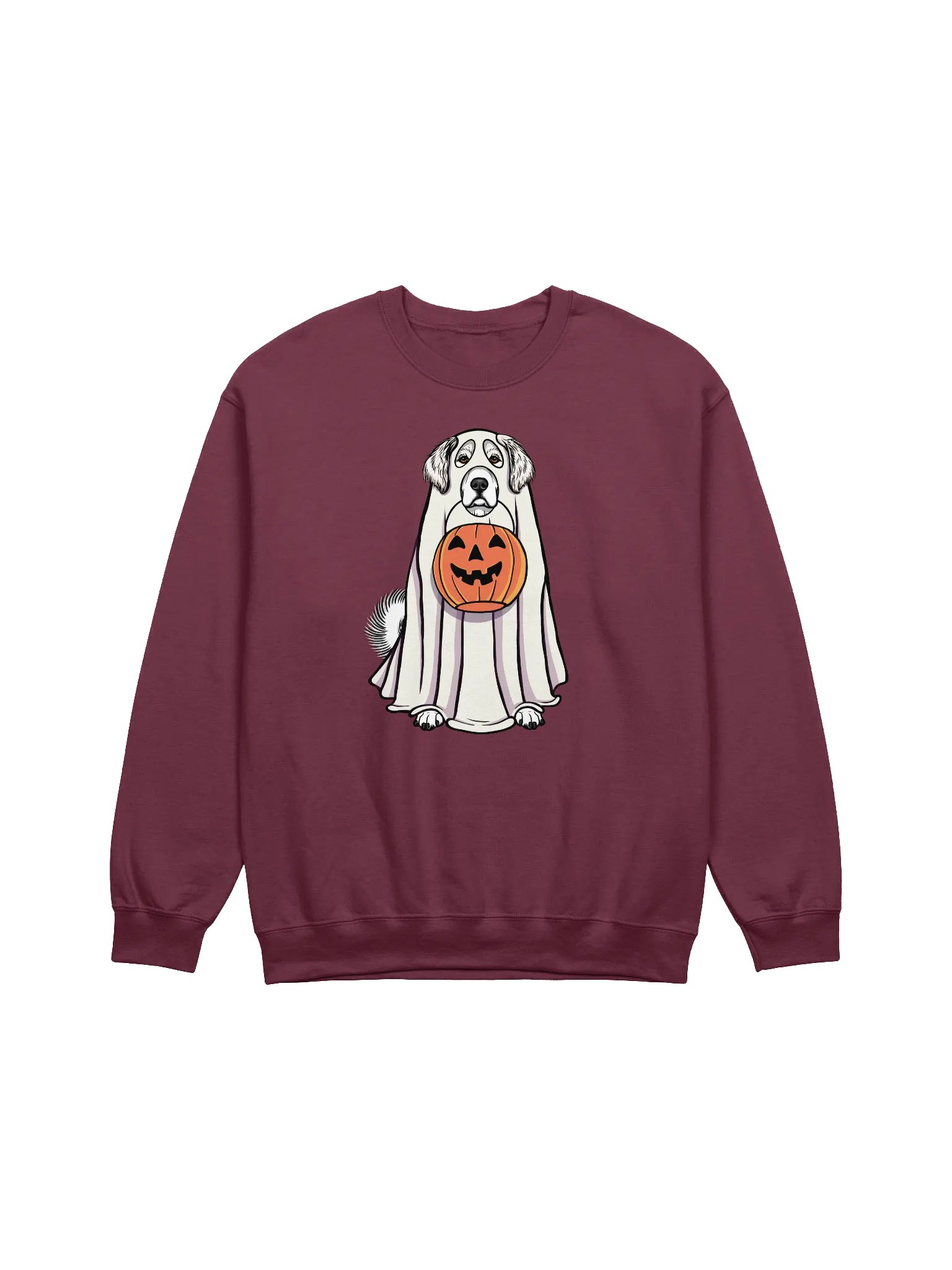 Funny Halloween Great Pyrenees Sweatshirt | Funny Pyr Wearing a Ghost Costume and Holding a Pumpkin Basket product image (1)