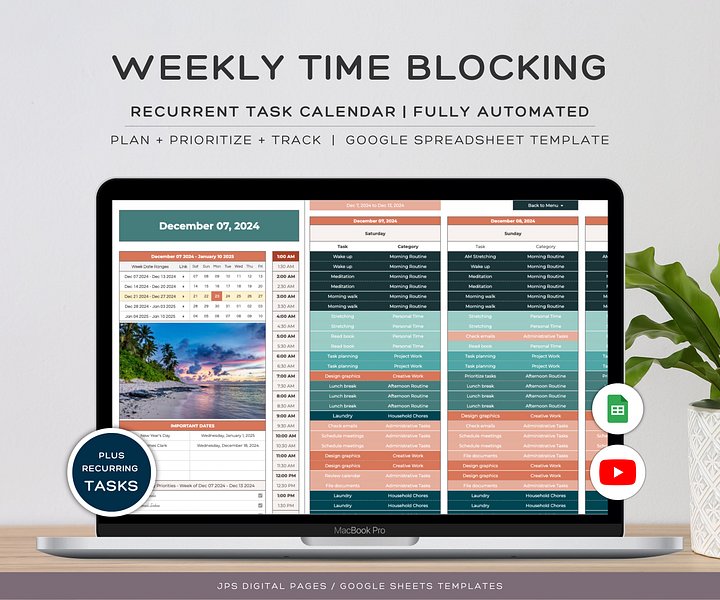 Time Blocking Planner, Google Sheets Template product image (1)