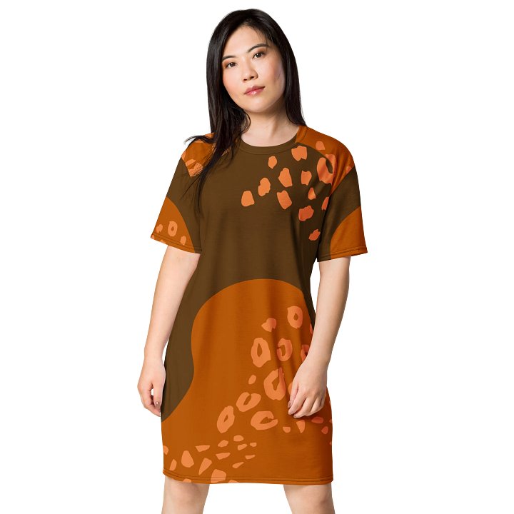 Brown to Orange Gradient T-Shirt Dress with Abstract Leopard Print product image (1)