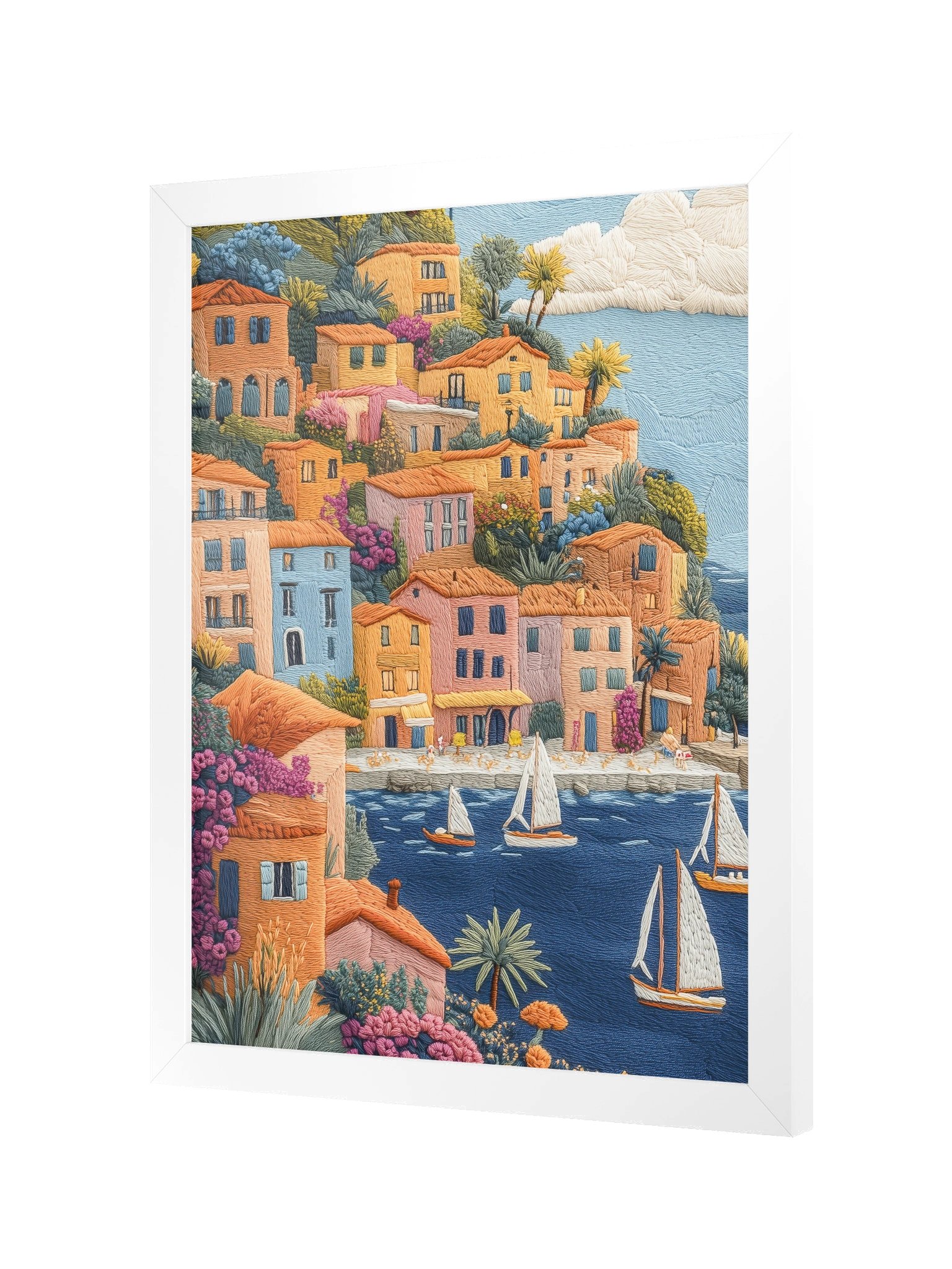 Somewhere on the French Riviera | Embroidery-Style Wall Art — Framed Print product image (18)
