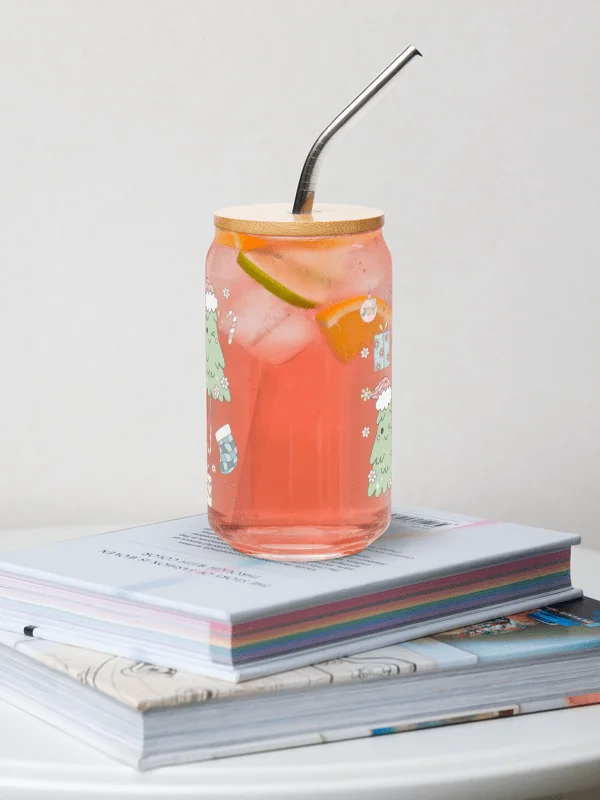 Retro Christmas Tree Glass Can Sipper 16 oz. product image (3)