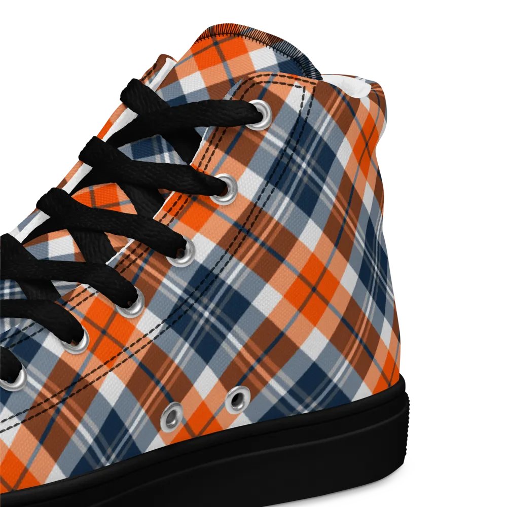 Orange and Blue Sporty Plaid Men's High Top Shoes product image (12)
