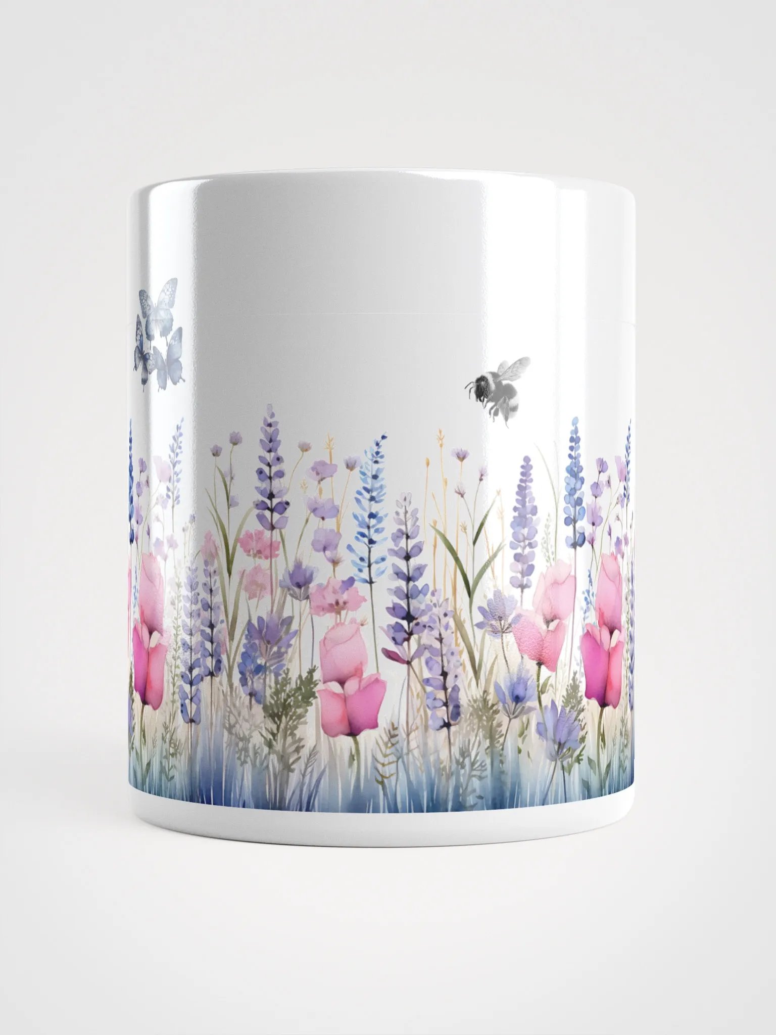 Pastel Wildflower and Blue Butterflies White Mug product image (5)