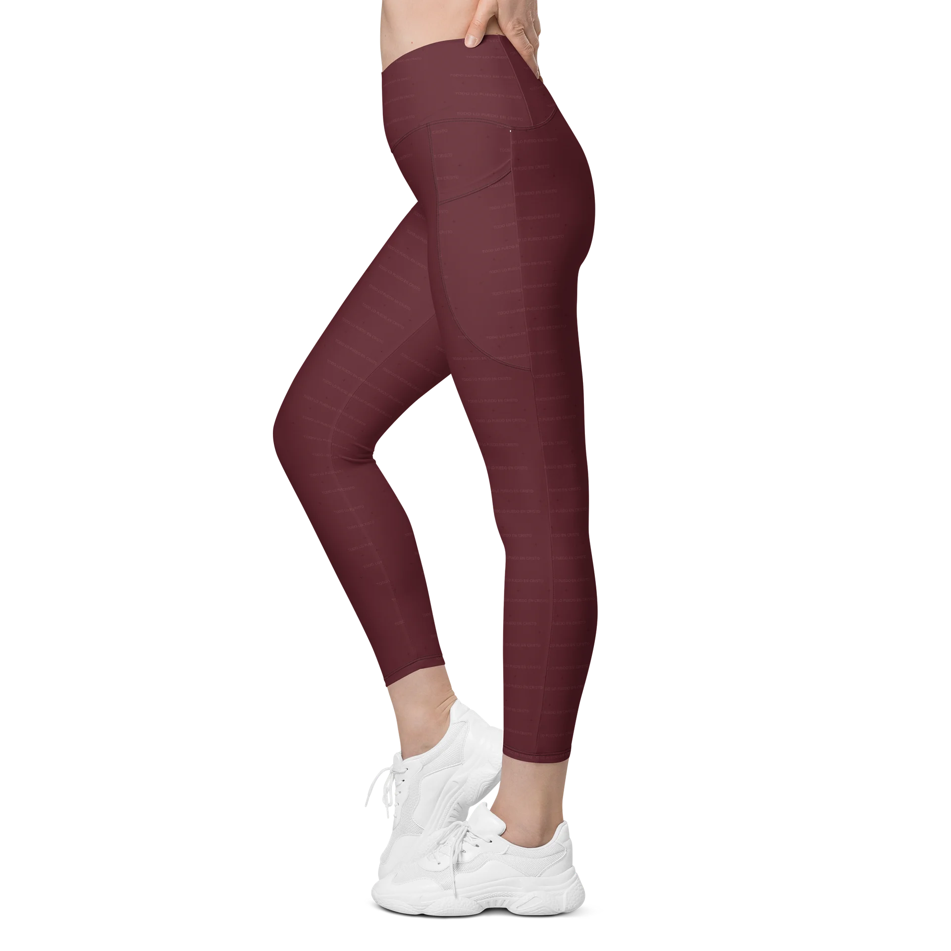 Crossover Leggings with Pockets — Women Who Lift (Burgundy) product image (4)