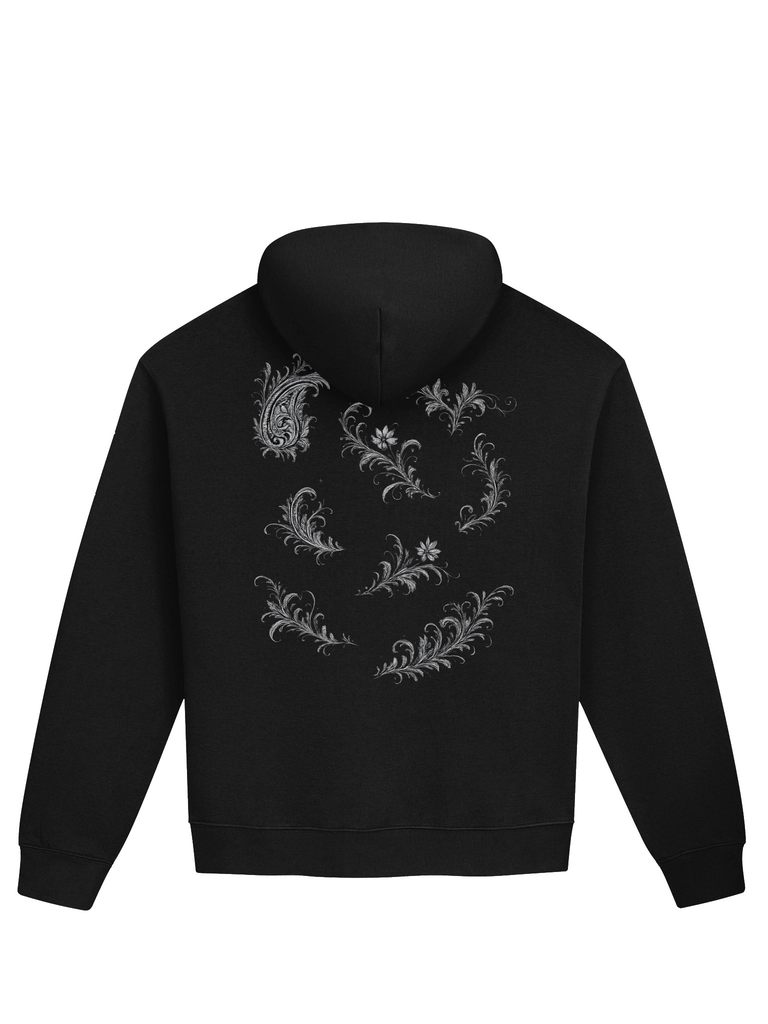 Pure Black Hoodie — Gothic Ornate Paisley Back Print Pullover product image (1)