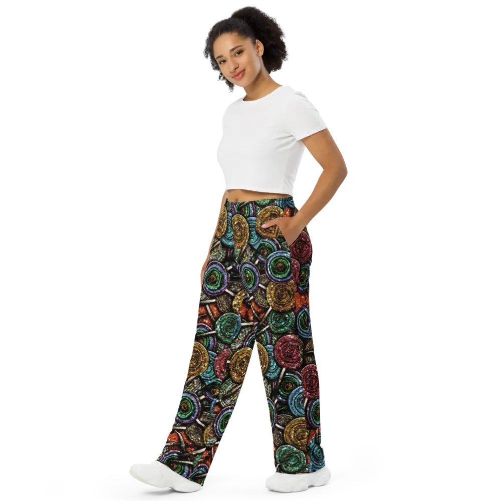 Faux Glitter Lollipop Pattern Wideleg Pants product image (4)