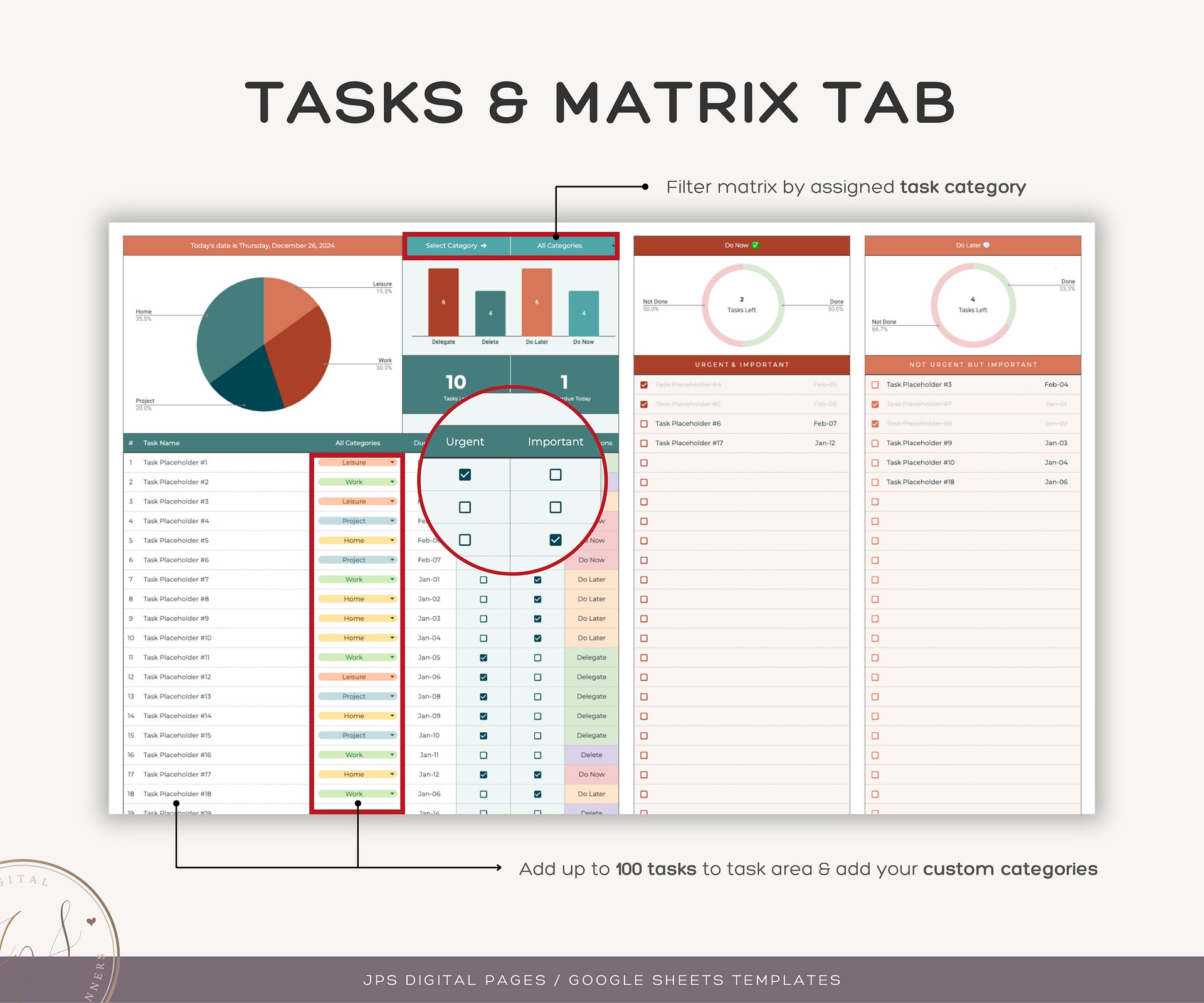 Priority Tracker Eisenhower Matrix, Google Sheets Template product image (3)