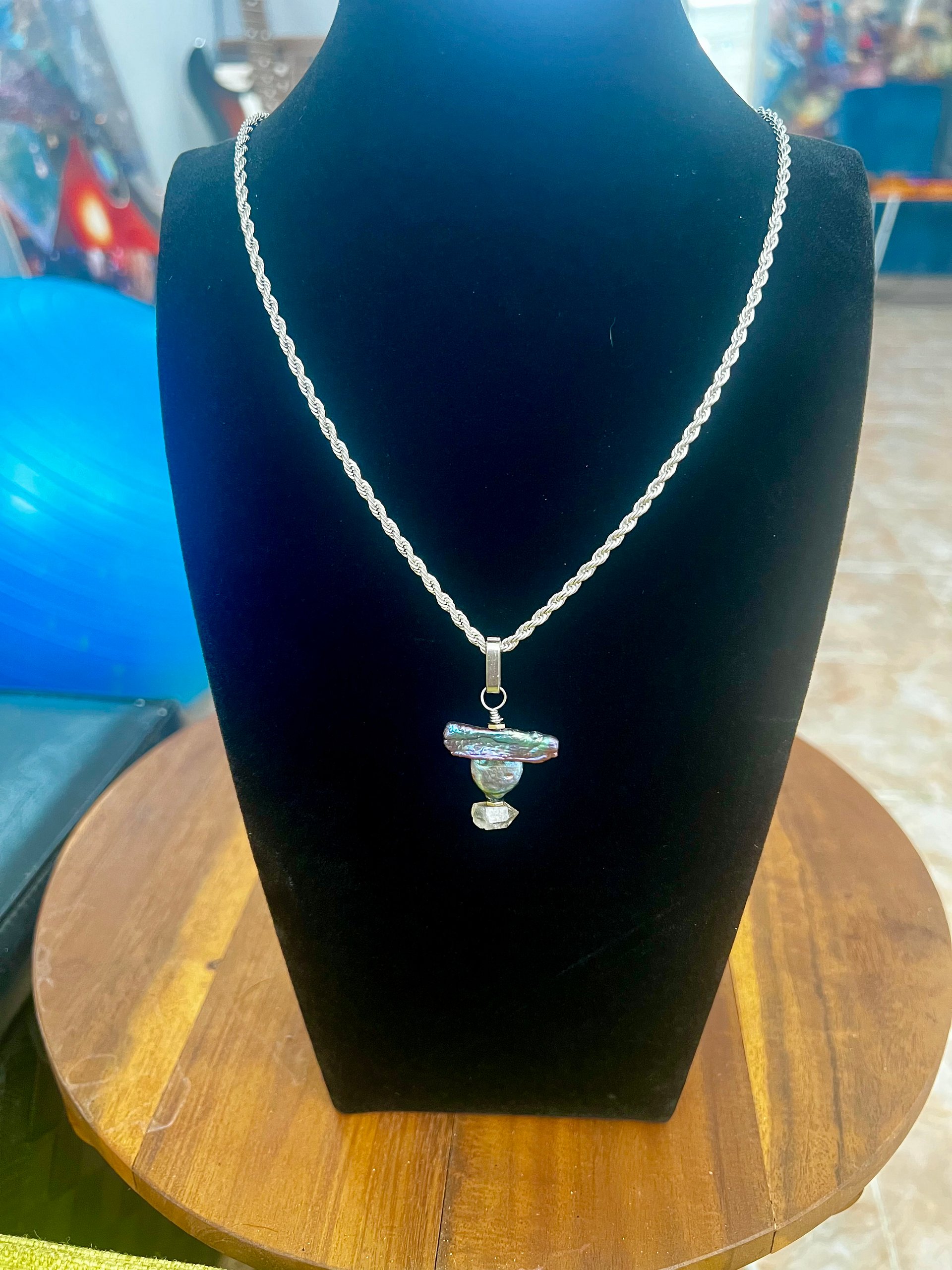 Iridescent Keshi Pearl, Coin Pearl, Herkimer, Pyrite necklace product image (1)