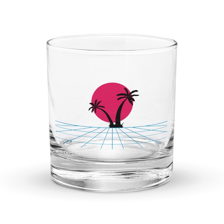Retro Sunset Palm Trees Rocks Glass product image (1)