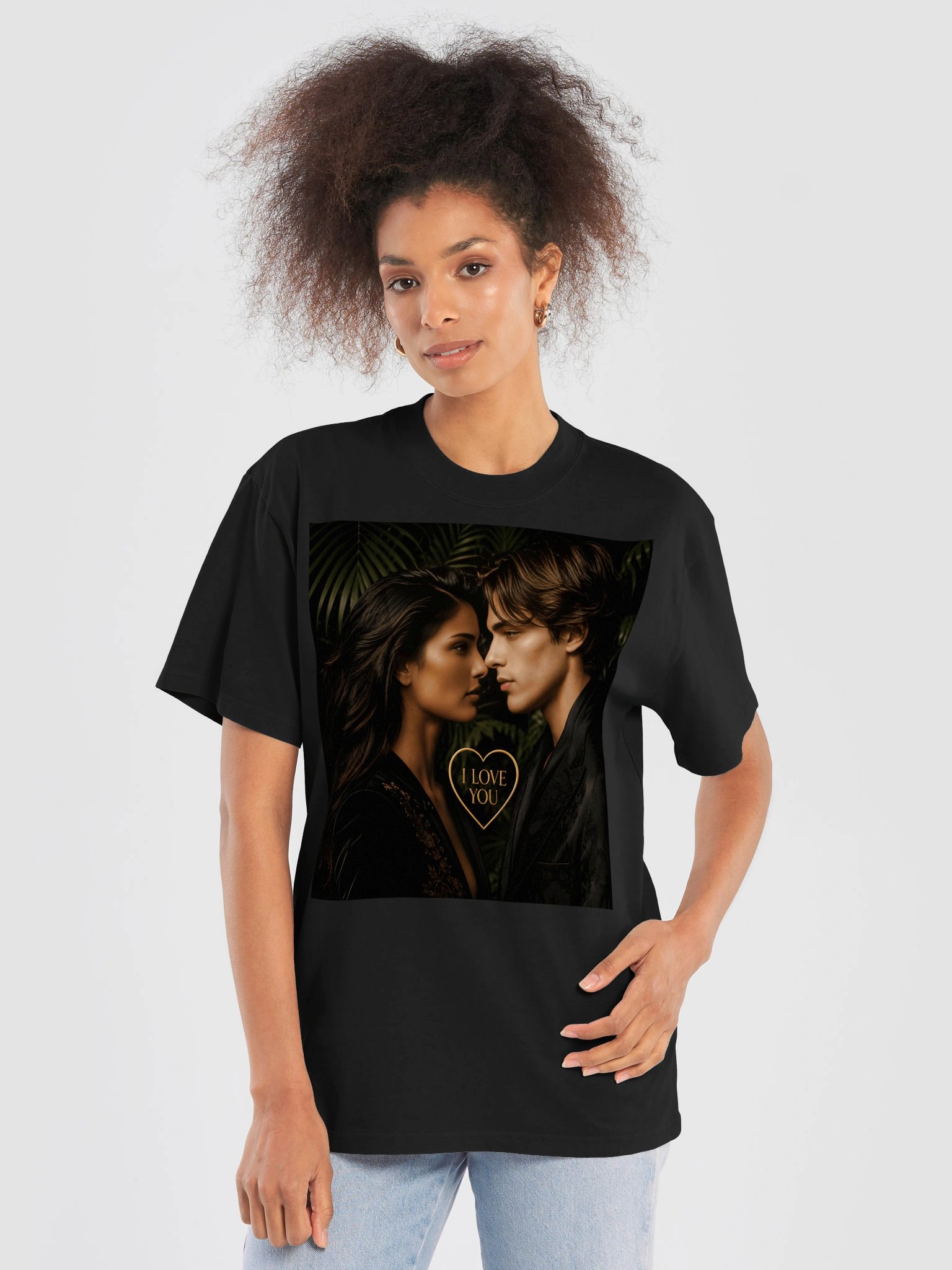 I Love You Gold Heart Tropical Romance Faded Black Oversized Unisex T-Shirt Gift product image (7)
