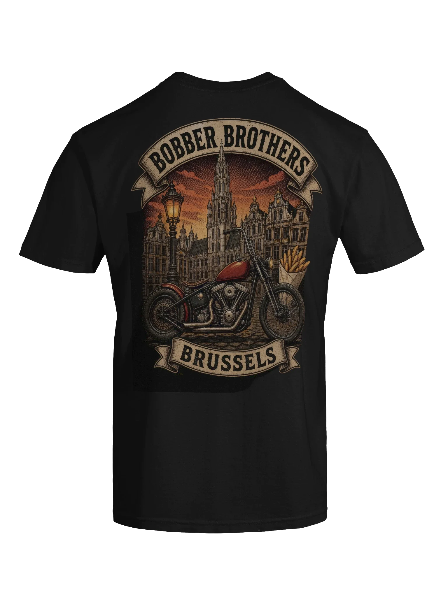 Bruxelles motorcycle t-shirt design by Bobber Brothers
