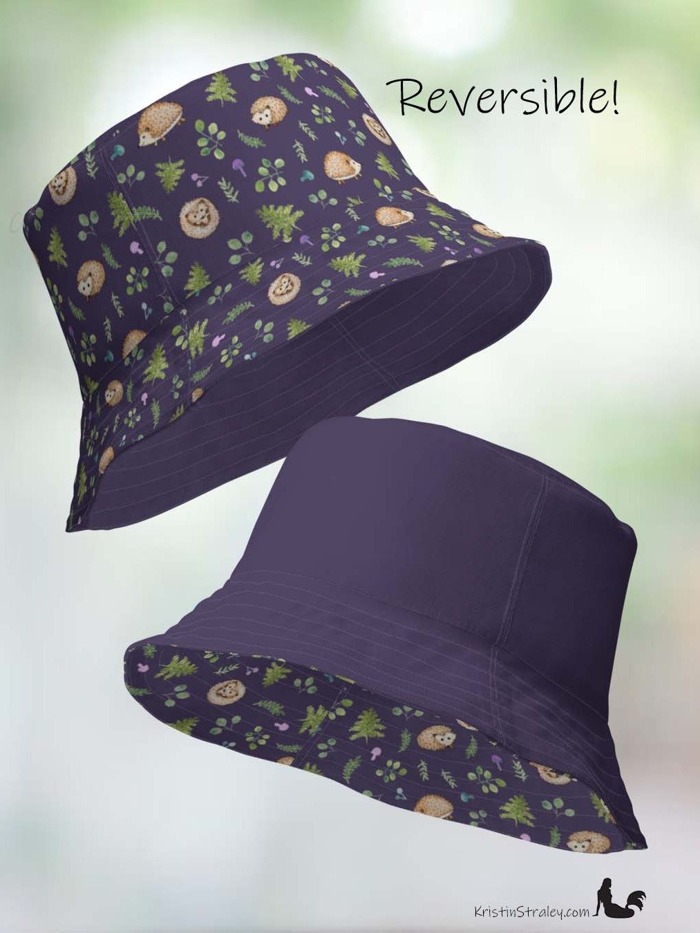 Hedgehogs Reversible Bucket Hat in Hedgehogs on Plum and Solid Plum product image (2)