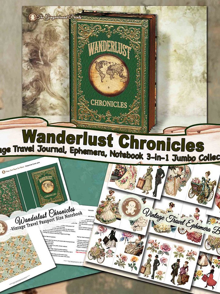 Wanderlust Chronicles Vintage Travel Journal, Ephemera, Notebook 3-in-1 Jumbo Collection product image (1)