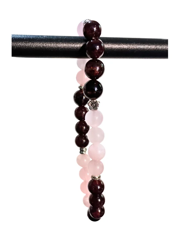 Handmade Love Bracelet | Rose Quartz & Garnet Beads | "Cosmic Connection" product image (3)
