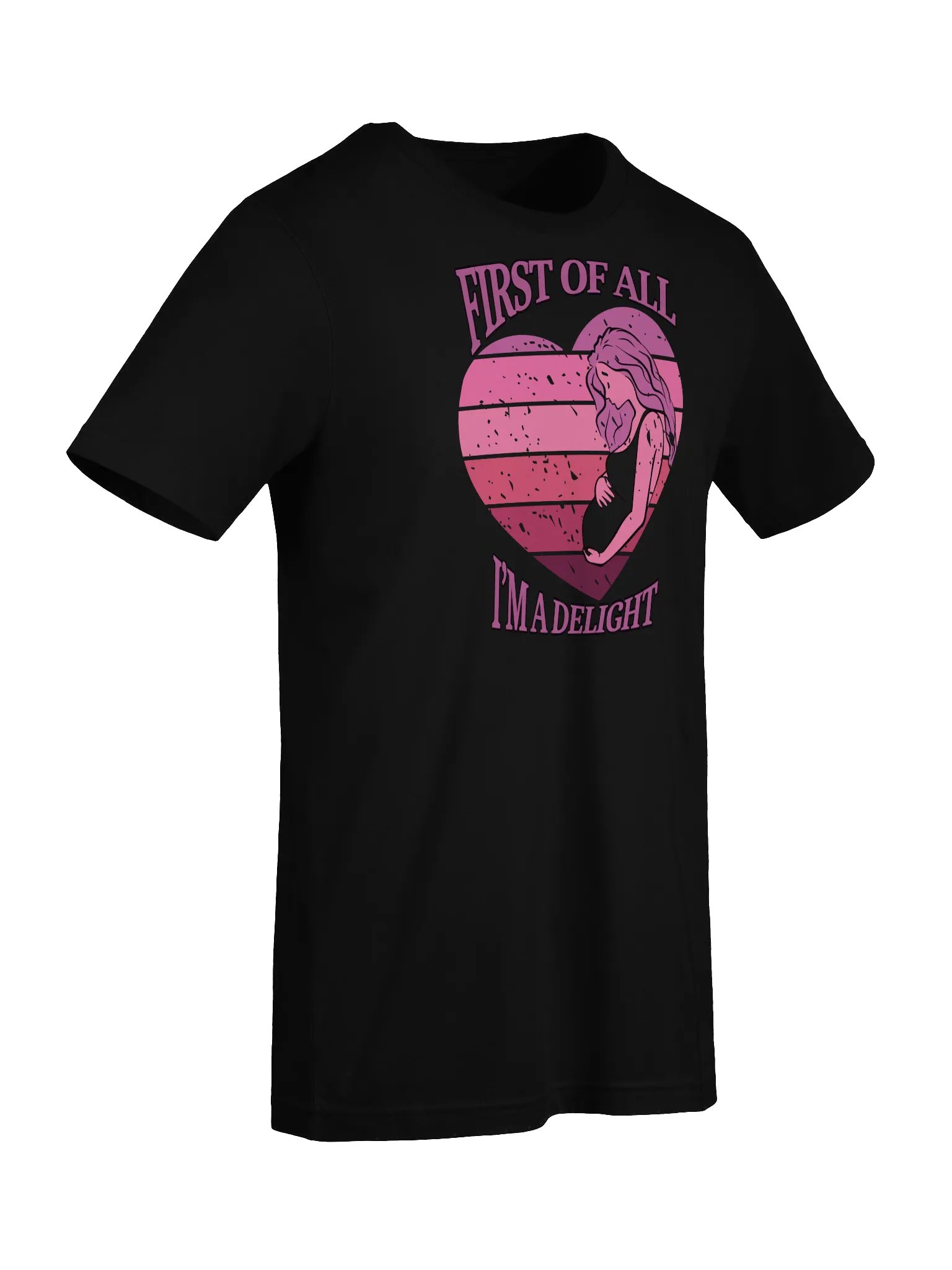 'First Of All I'm A Delight' Pregnancy Announcement T-Shirt | Pink Sunset Heart Graphic | Cute Expecting Mom Tee product image (10)