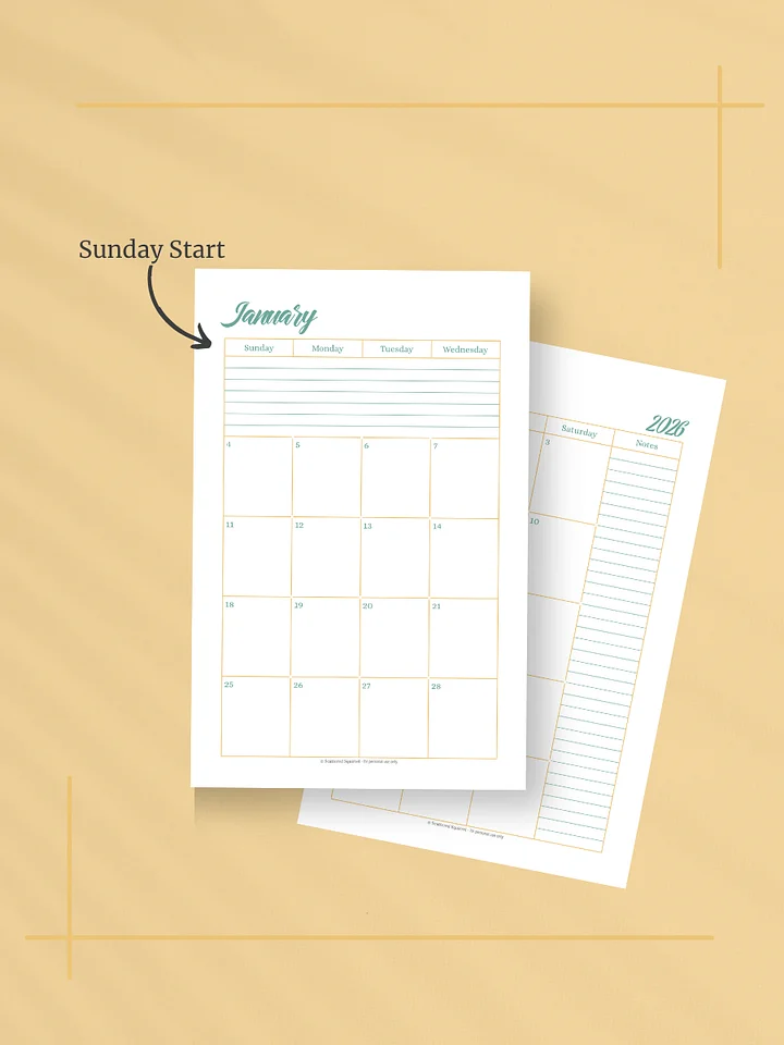 Sunshine Skies 2026 Calendar - 2 Pages per Month, Sunday Start, Half Letter Size product image (2)
