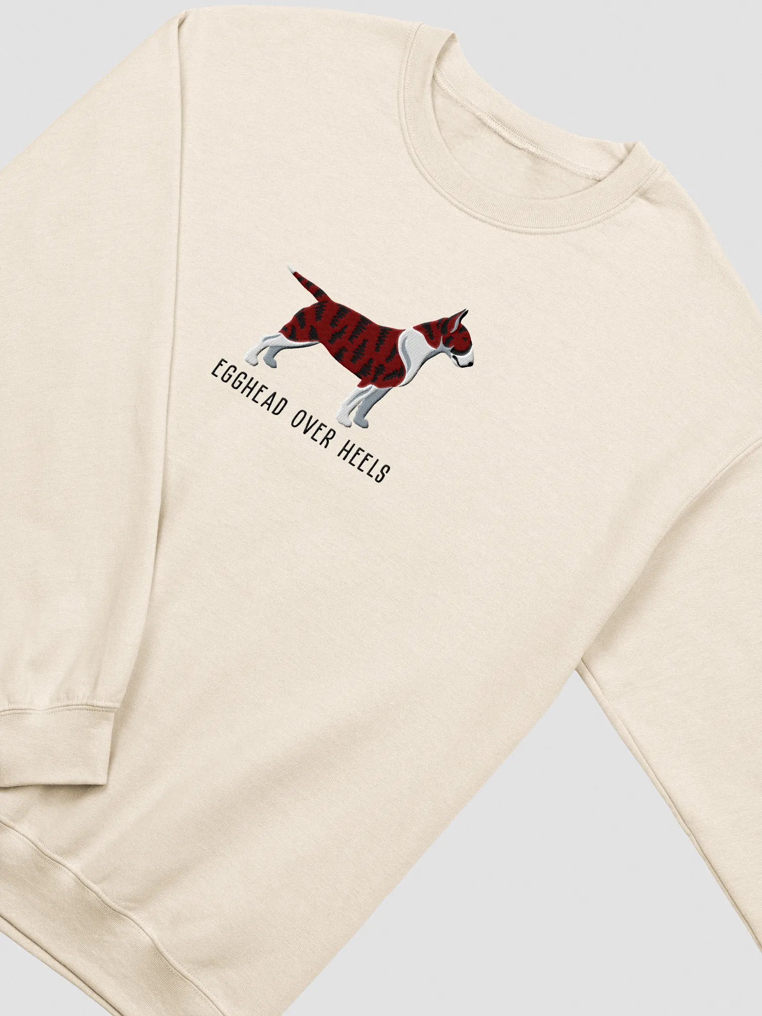 Egghead Over Heals Sweatshirt (Embroidered) of an English Bull Terrier(Brindle) product image (6)