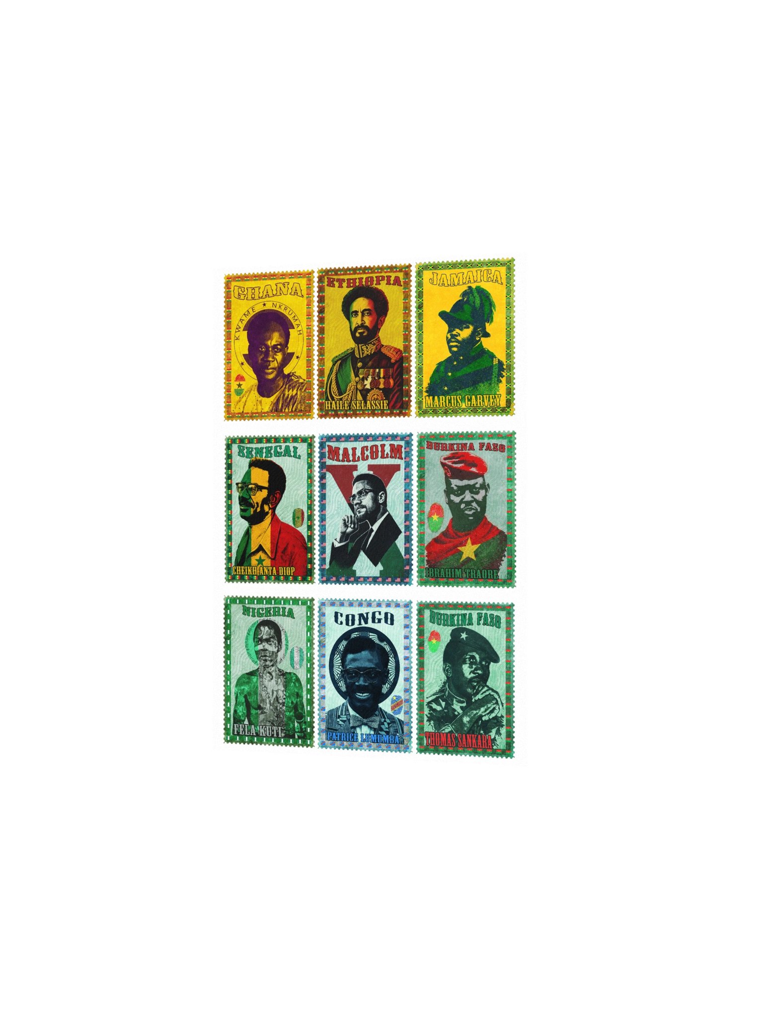 9 Pan-African Icons, 1 Poster: Vintage Postage Stamp Tribute product image (3)