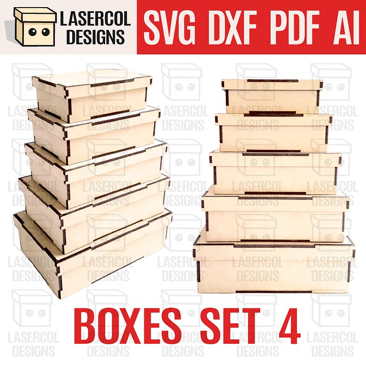 Boxes Set 4 (5 sizes) - Laser Cut Files product image (1)