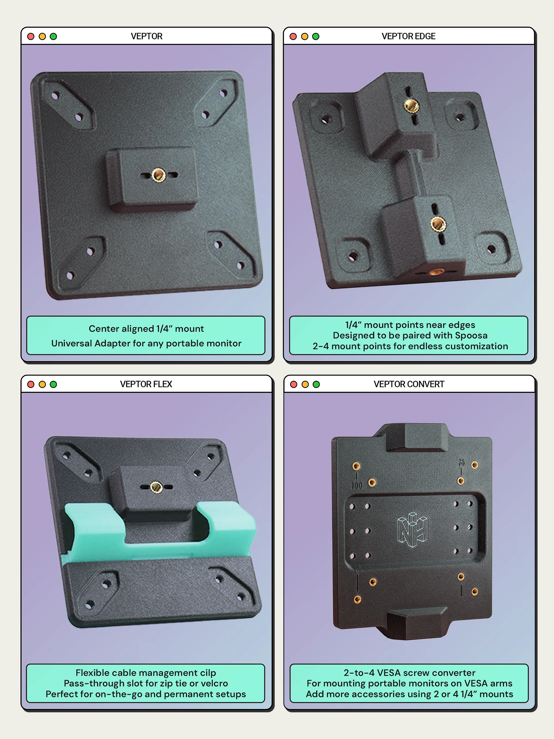 Veptor Flex - Portable Monitor VESA 1/4" Adapter, 100mm 75mm product image (8)