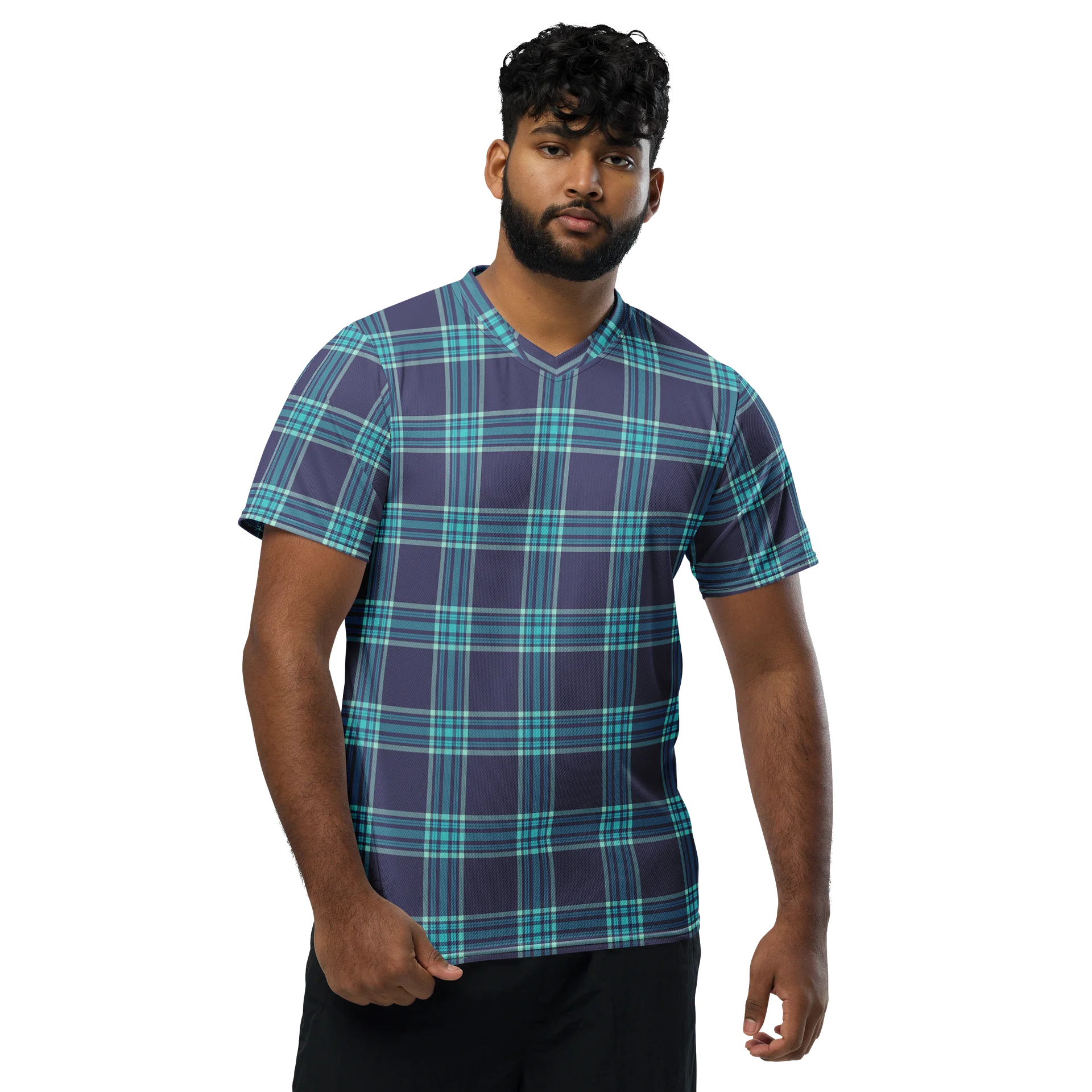 Classic Navy Blue Tartan Sports Jersey for Athletic Wear product image (1)