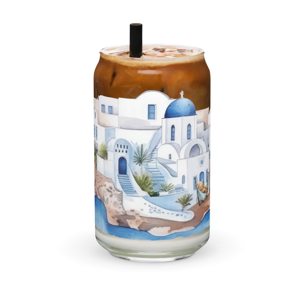 Santorini Dreaming Glass Can Tumbler | 16oz | Greek-Inspired Beverage Glass with Bamboo Lid & Straw product image (6)