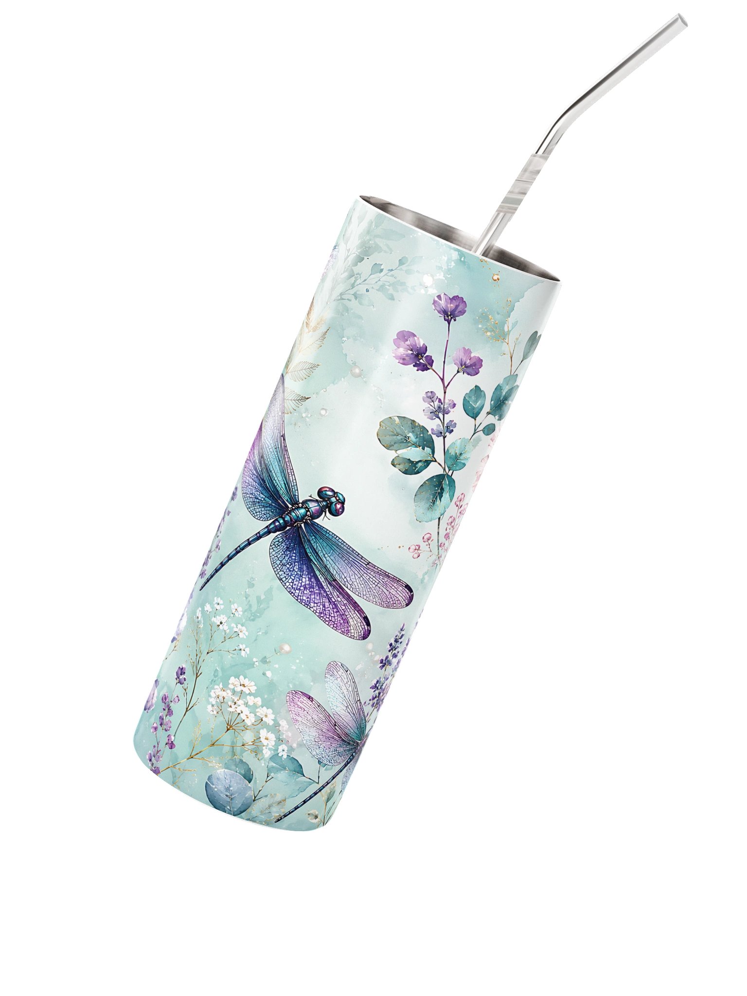 Dragonfly Garden Tumbler | Floral Watercolor Cup product image (2)