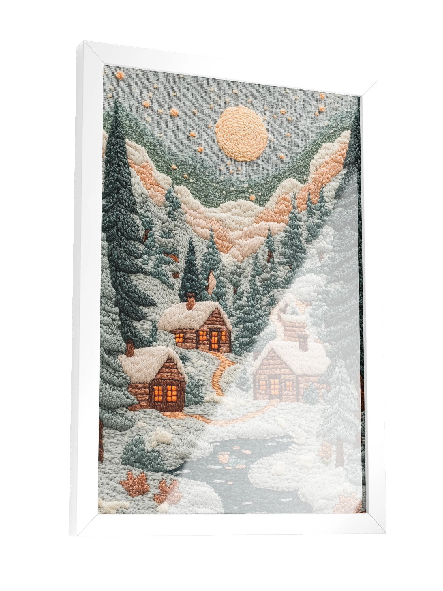 A Little Winter Village in Norway | Embroidery-Style Wall Art — Framed Print product image (11)