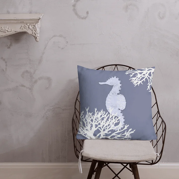 BLUE SEAHORSE PILLOW - LINEN TOUCH - Seepferdchen Kissen in Blau product image (2)