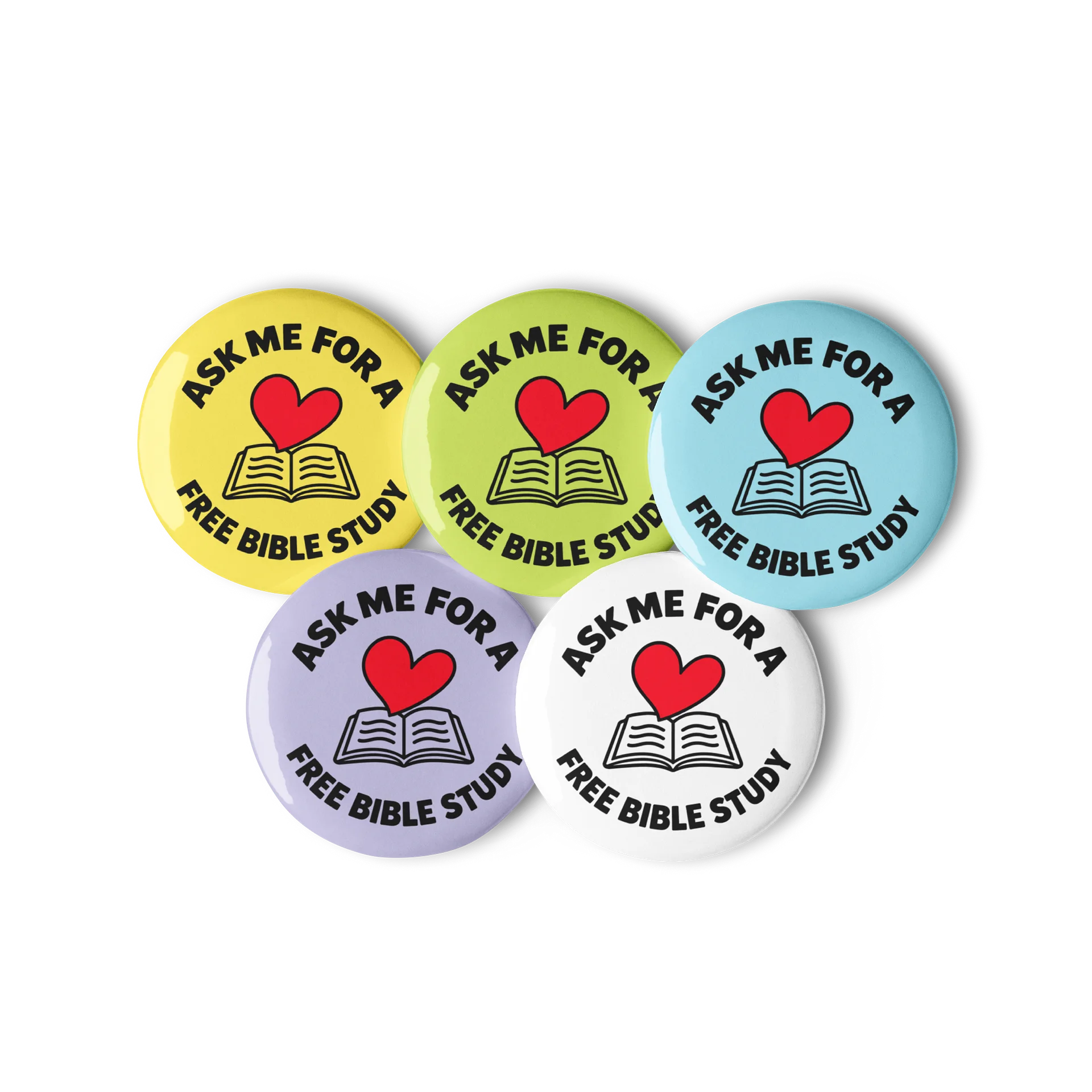 Ask Me for a Free Bible Study Pin Set – 5 Colorful Ministry Buttons product image (1)