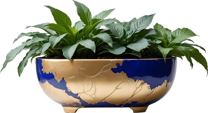Kintsugi Elegance – Imperial Blue Planter PNG product image (1)