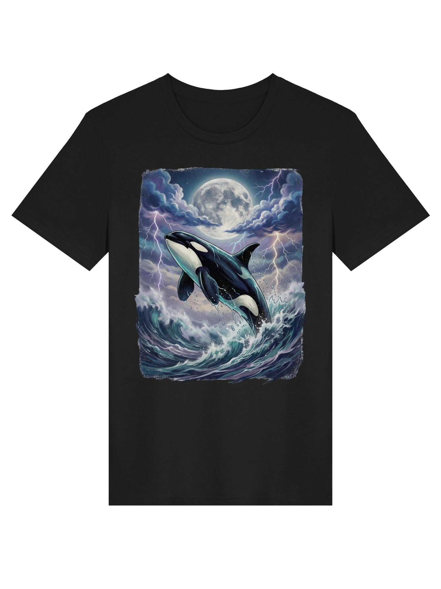 Vintage Killer Whale T-Shirt – 90s Retro Ocean Graphic, Orca Under Moon & Stormy Sky product image (2)