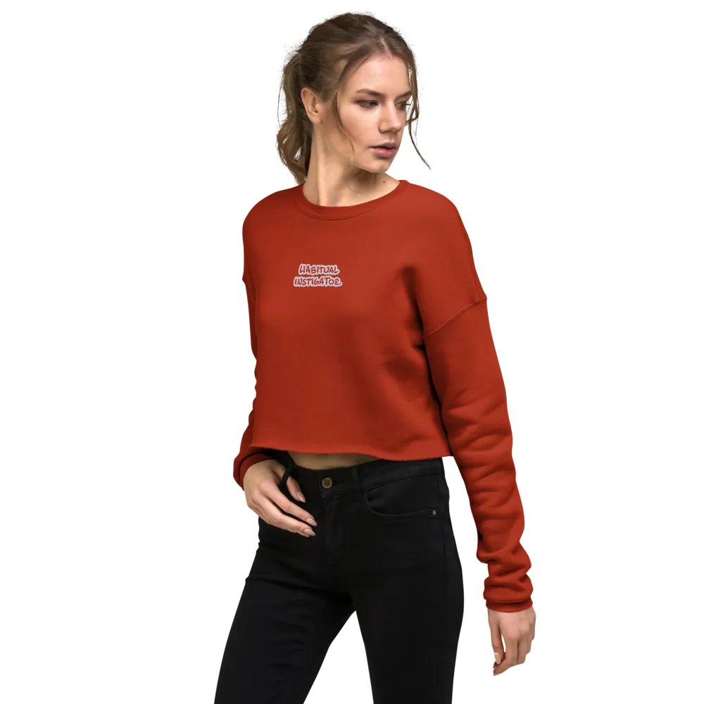 HABITUAL INSTIGATOR (red & white) embroidered fleece crop crew product image (11)