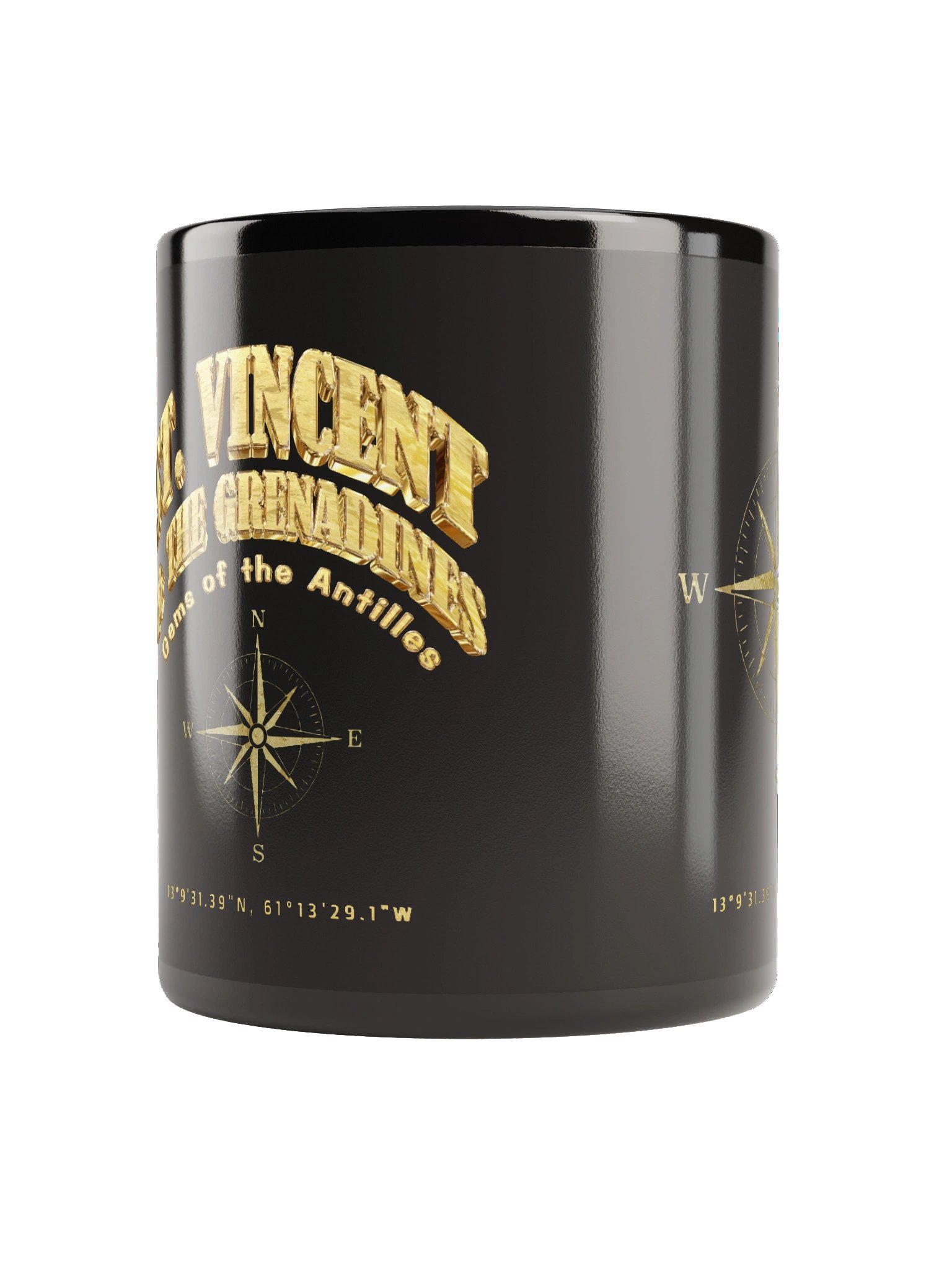 Compass - St. Vincent and the Grenadines - Vintage Gold | Black Glossy Mug product image (5)