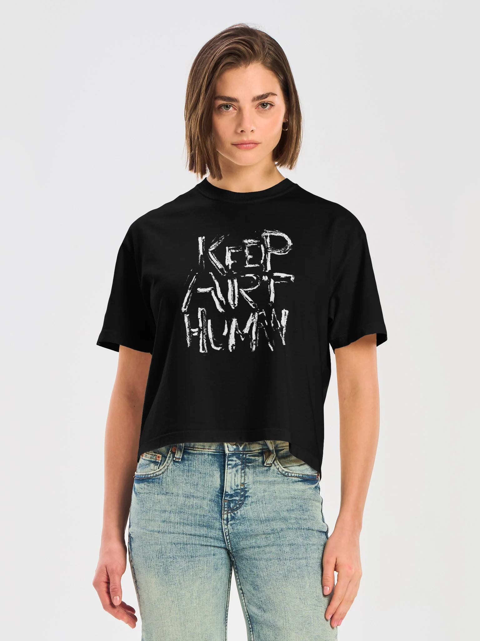 Keep Art Human – Original Hand-Drawn Black Boxy Tee product image (5)