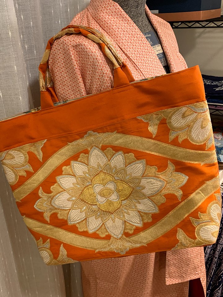 Upcycled Japanese Orange Silk Obi Tote Bag ~ Handmade with Vintage Japanese Kimono Textiles product image (1)