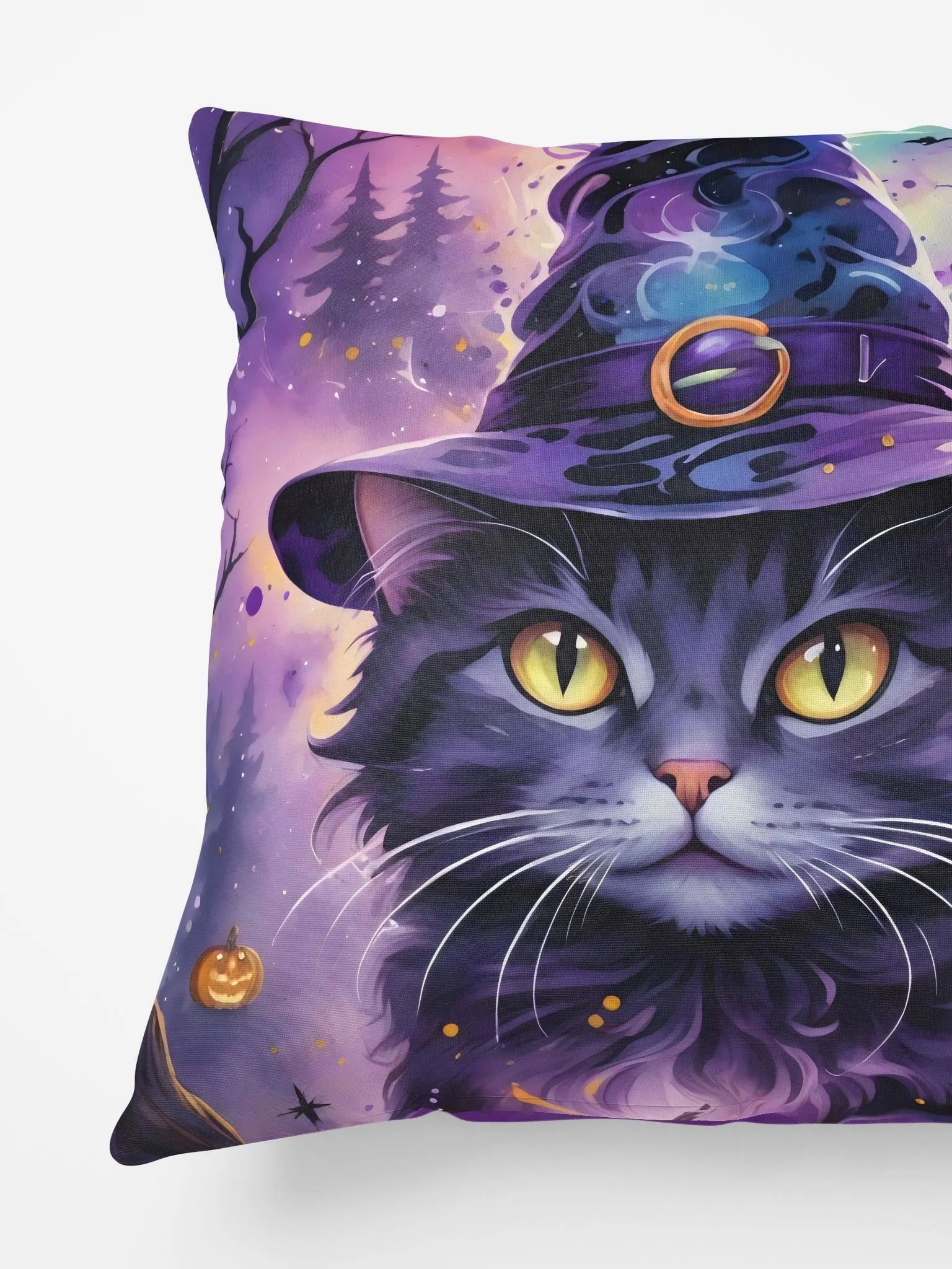 Fluffy Grey Cat Witch Pillow product image (5)