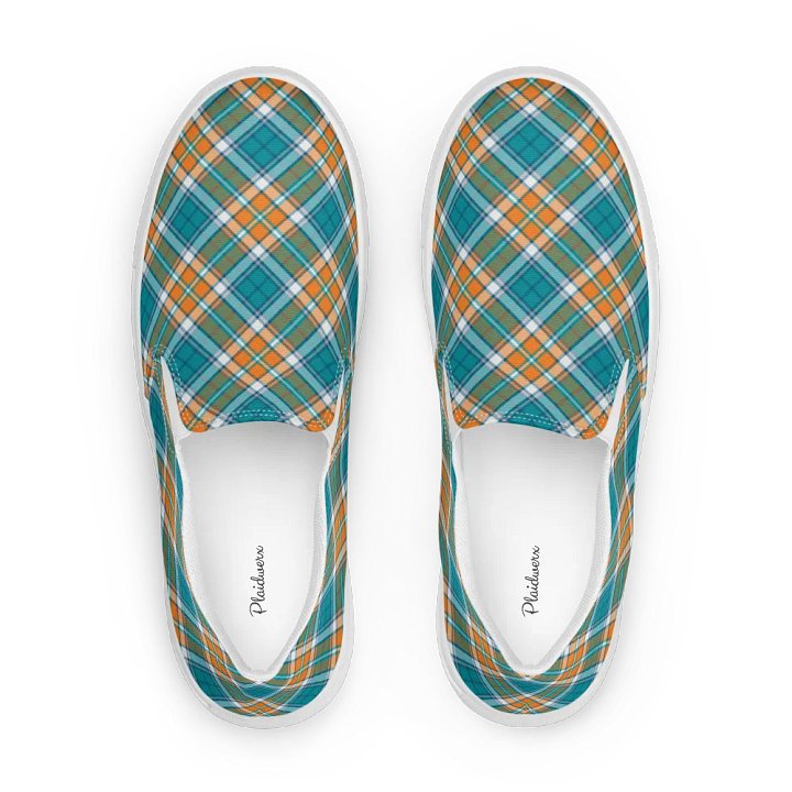 Turquoise and Orange Sporty Plaid Women's Slip On Shoes product image (1)