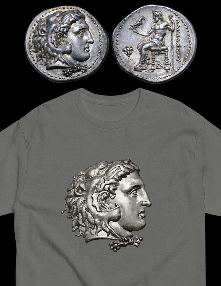 Alexander the Great of Macedon as Heracles Authentic Art from 2nd Century BC, White or Charcoal T-shirt product image (2)
