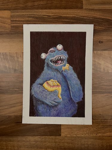 Charity commission for @jh77sly 

Prompt: Zombie Cookie Monster
Medium: Ballpoint pens